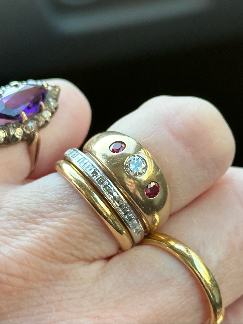 Vintage 14K Gold Diamond & Ruby Gypsy Dome Ring Size 6.25